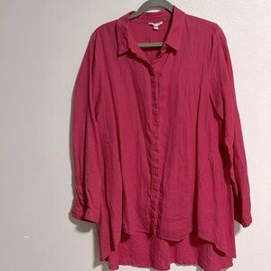 Eileen Fisher hot pink Irish Linen tunic blouse. Size M